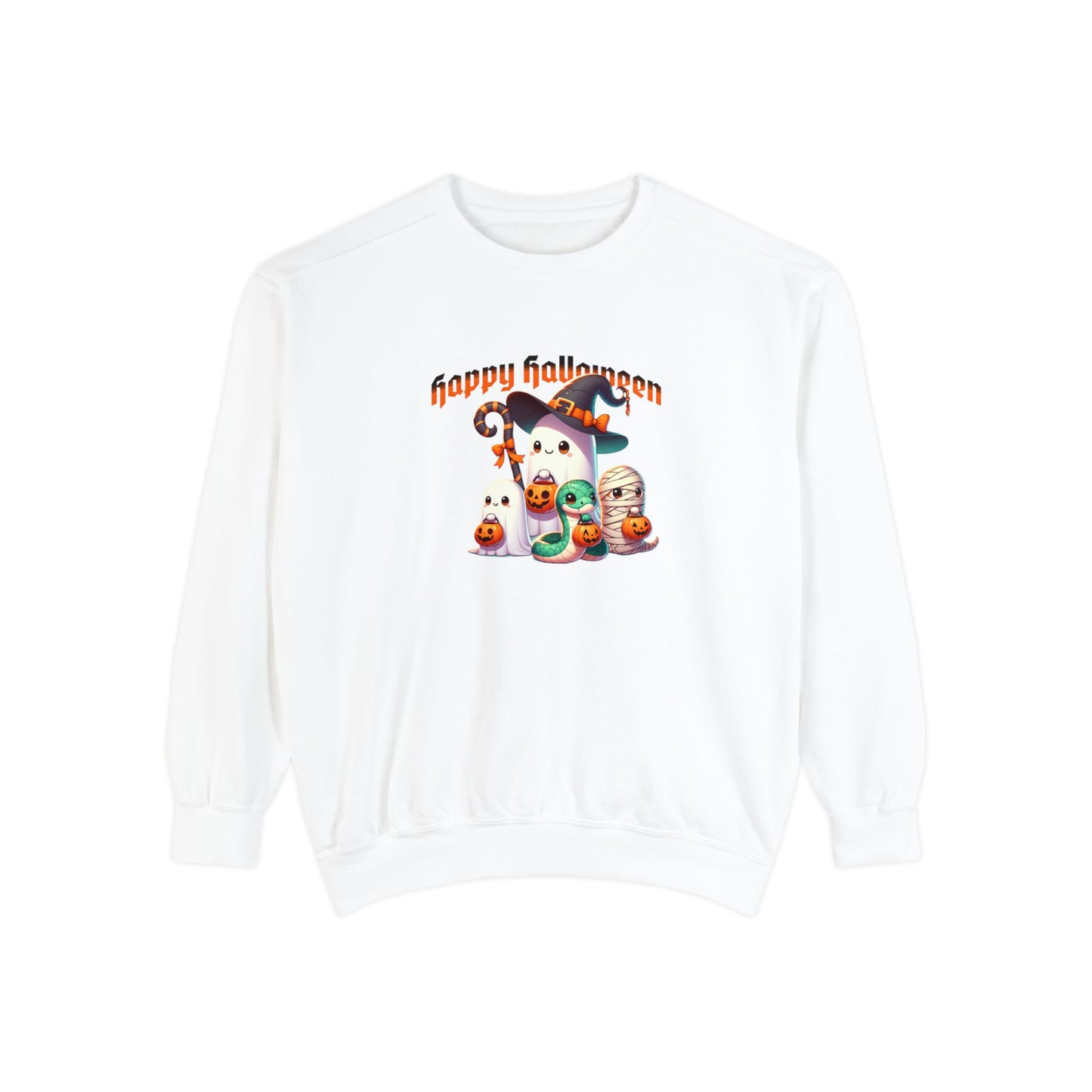 Halloween Snake Family Sweatshirt. This cute whimsical Mama snake and her two hatchlings are out and about for a night of Halloween fun.