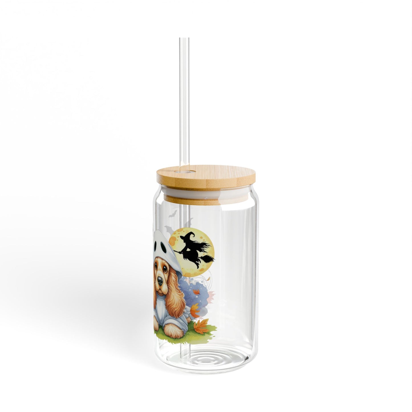 Sipper Glass, 16oz - Cocker Spaniel Ghost Puppy
