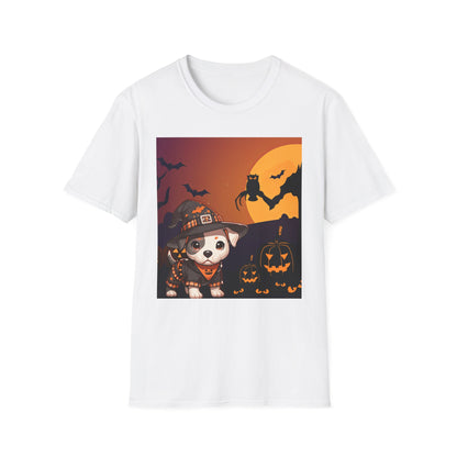 Unisex Softstyle T-Shirt - Pit Bull Pup and Pumpkins