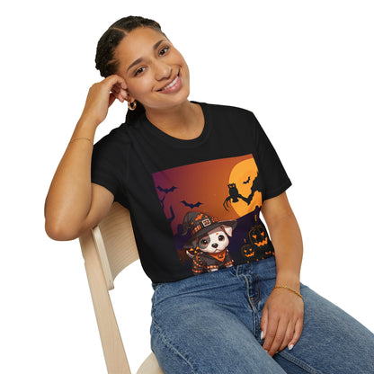 Unisex Softstyle T-Shirt - Pit Bull Pup and Pumpkins
