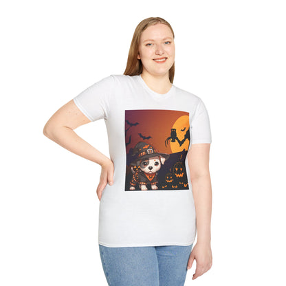 Unisex Softstyle T-Shirt - Pit Bull Pup and Pumpkins