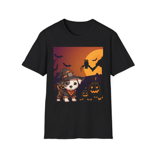 Unisex Softstyle T-Shirt - Pit Bull Pup and Pumpkins