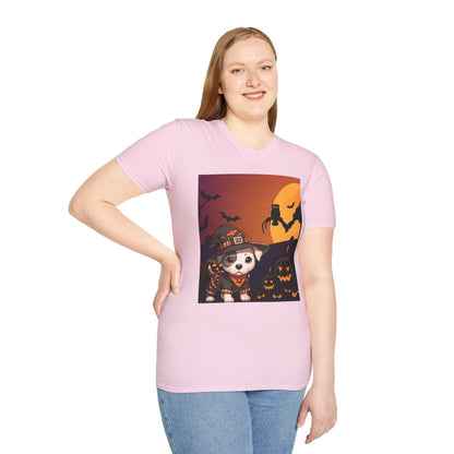 Unisex Softstyle T-Shirt - Pit Bull Pup and Pumpkins