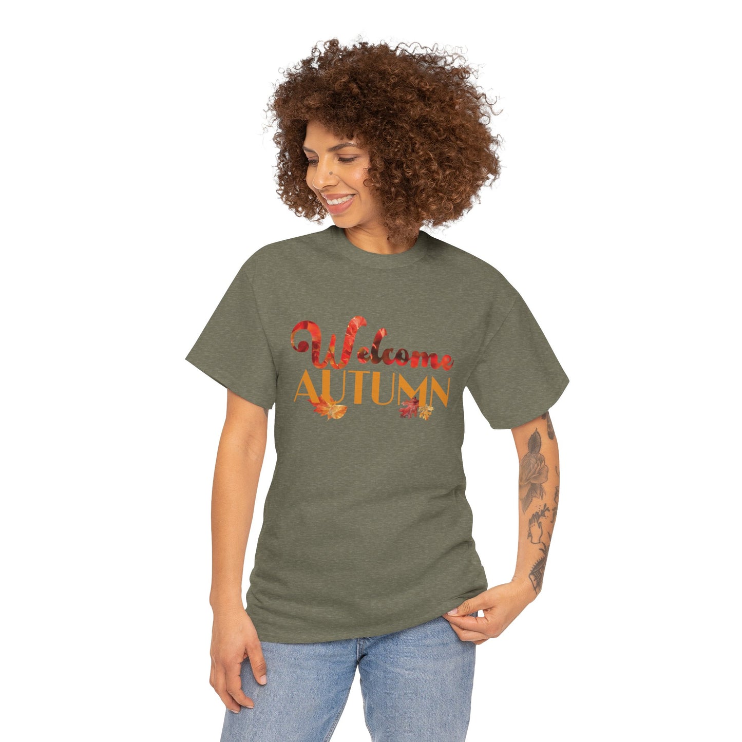 Welcome Autumn Leaves - Unisex Heavy Cotton Tee