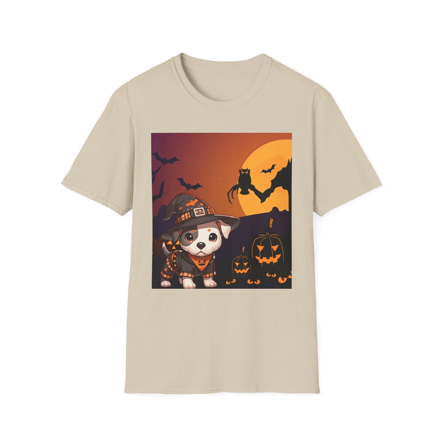 Unisex Softstyle T-Shirt - Pit Bull Pup and Pumpkins
