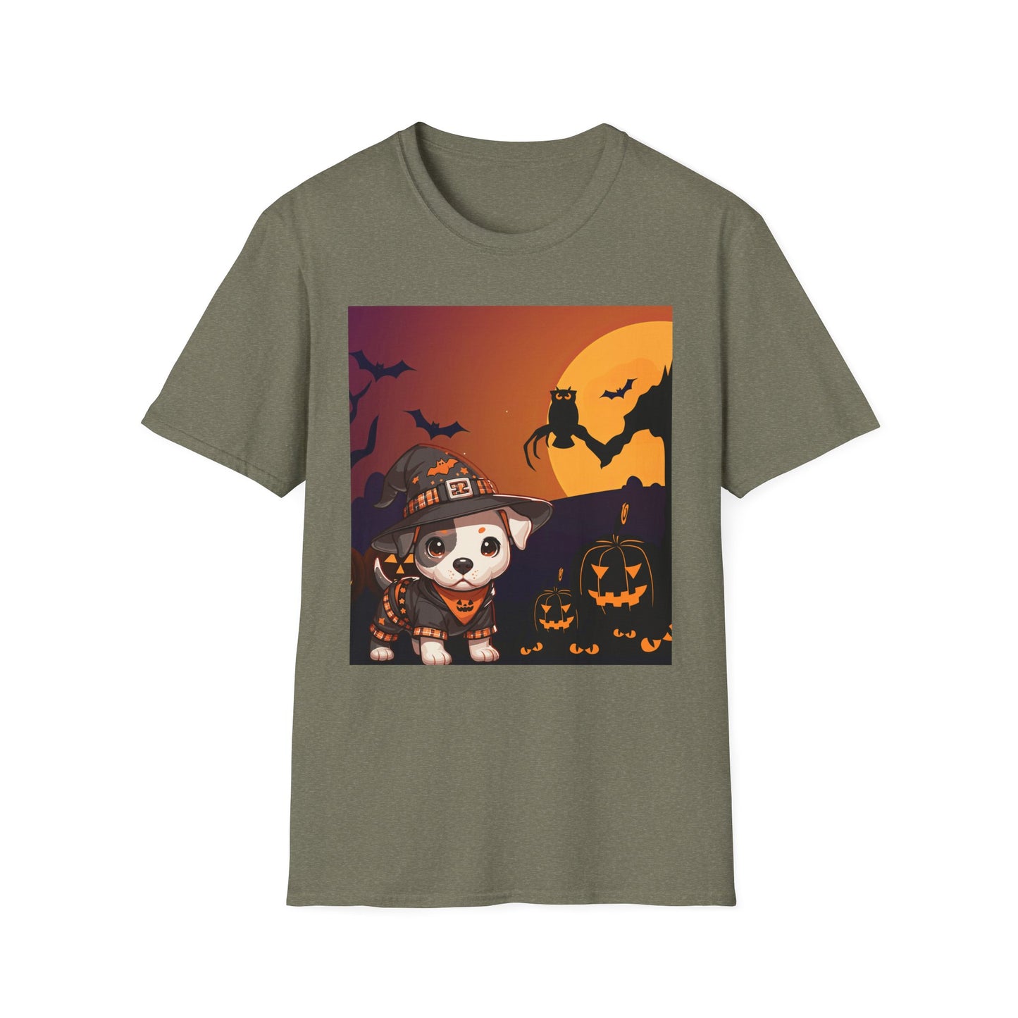 Unisex Softstyle T-Shirt - Pit Bull Pup and Pumpkins