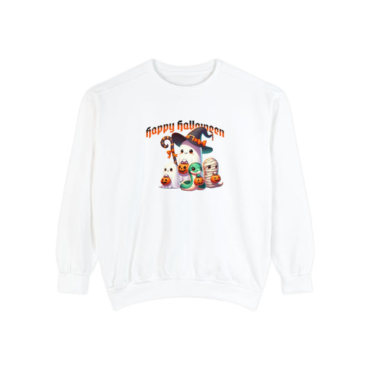Halloween Snake Family Sweatshirt. This cute whimsical Mama snake and her two hatchlings are out and about for a night of Halloween fun.