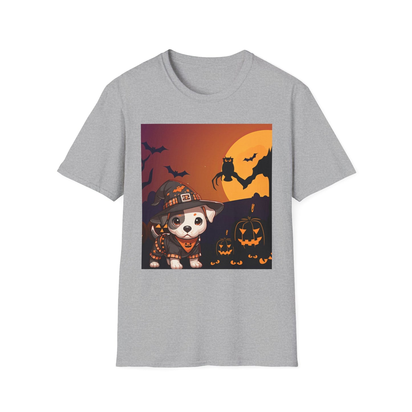 Unisex Softstyle T-Shirt - Pit Bull Pup and Pumpkins