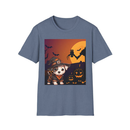 Unisex Softstyle T-Shirt - Pit Bull Pup and Pumpkins