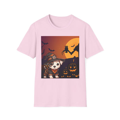 Unisex Softstyle T-Shirt - Pit Bull Pup and Pumpkins