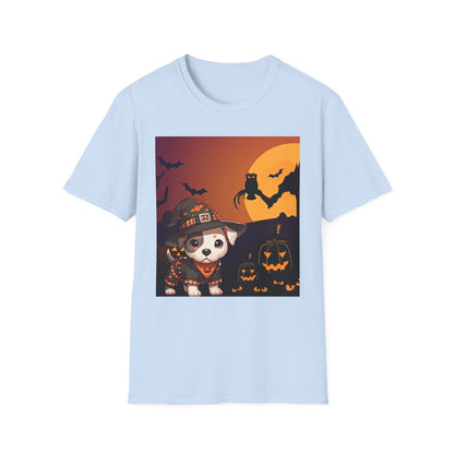 Unisex Softstyle T-Shirt - Pit Bull Pup and Pumpkins
