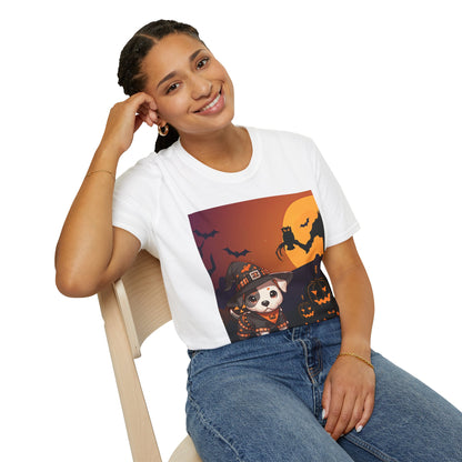 Unisex Softstyle T-Shirt - Pit Bull Pup and Pumpkins