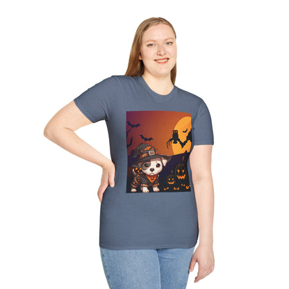Unisex Softstyle T-Shirt - Pit Bull Pup and Pumpkins